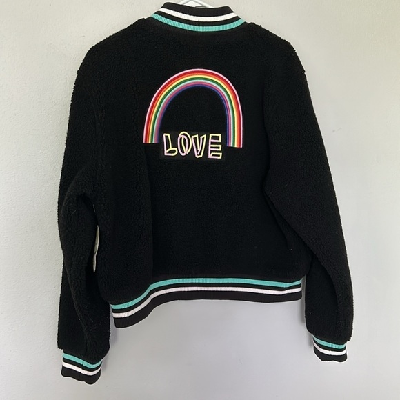 NWT RVCA Dream Team Bomber Jacket, black with rainbow, women’s size Medium, - Picture 6 of 12